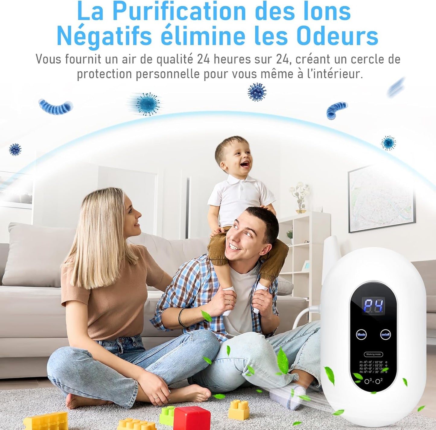 Générateur D'Ozone Purificateur D'Air, Ioniseur D'Air, Mini Purificateur D'Air À L'Ozone, Stérilisateur D'Odeurs Pour Chambre, Salle De Bain, Cuisine, Animaux Domestiques, Formaldéhyde, Odeur, Voiture