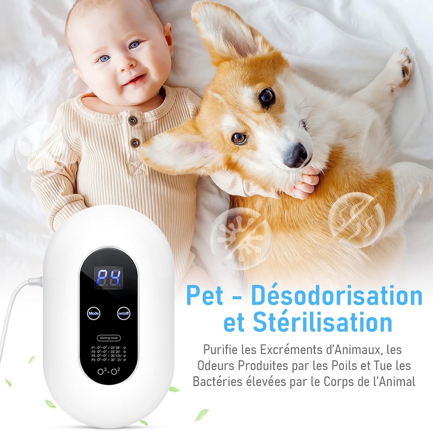 Générateur D'Ozone Purificateur D'Air, Ioniseur D'Air, Mini Purificateur D'Air À L'Ozone, Stérilisateur D'Odeurs Pour Chambre, Salle De Bain, Cuisine, Animaux Domestiques, Formaldéhyde, Odeur, Voiture